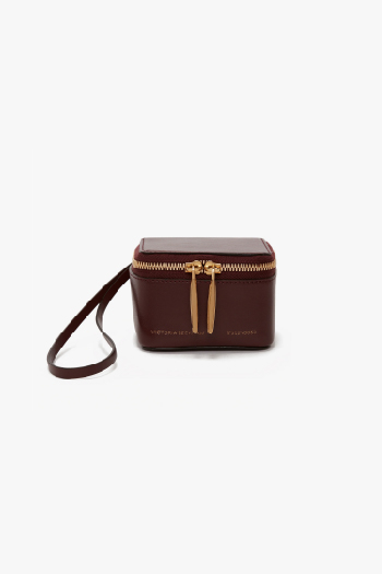 Micro Vanity Wristlet In Burgundy Leather