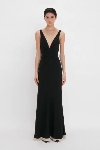 Black v-neck gown