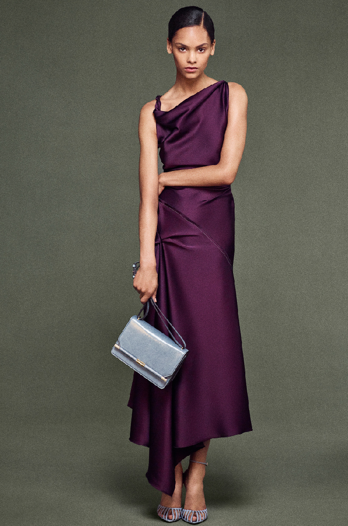 Purple draped midi dress