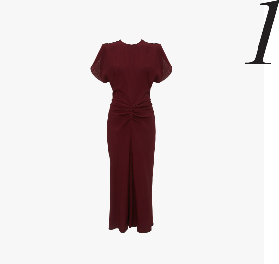Gathered Waist Midi Dress In Port