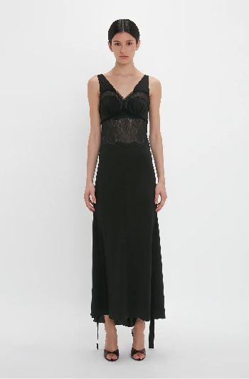 Ruffle Detail Midi Dress In Black