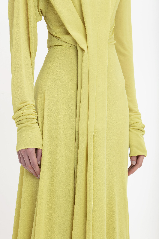 A long sleeve gown in yellow