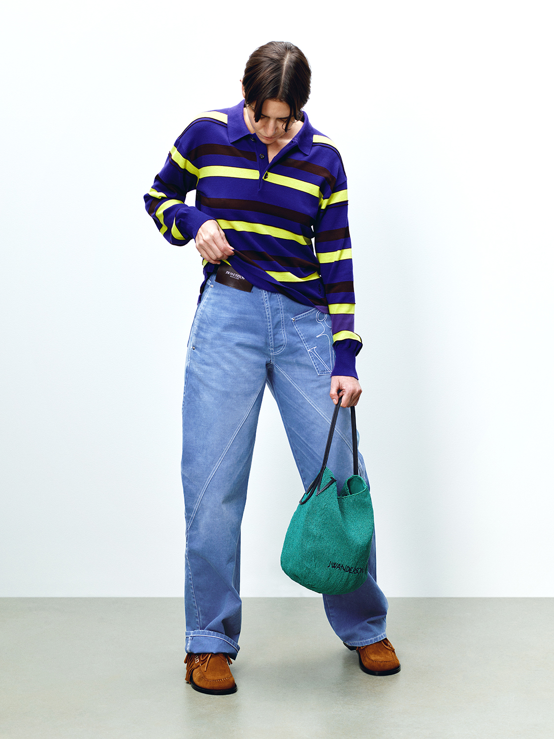 Womens twisted workwear denim jeans in french blue