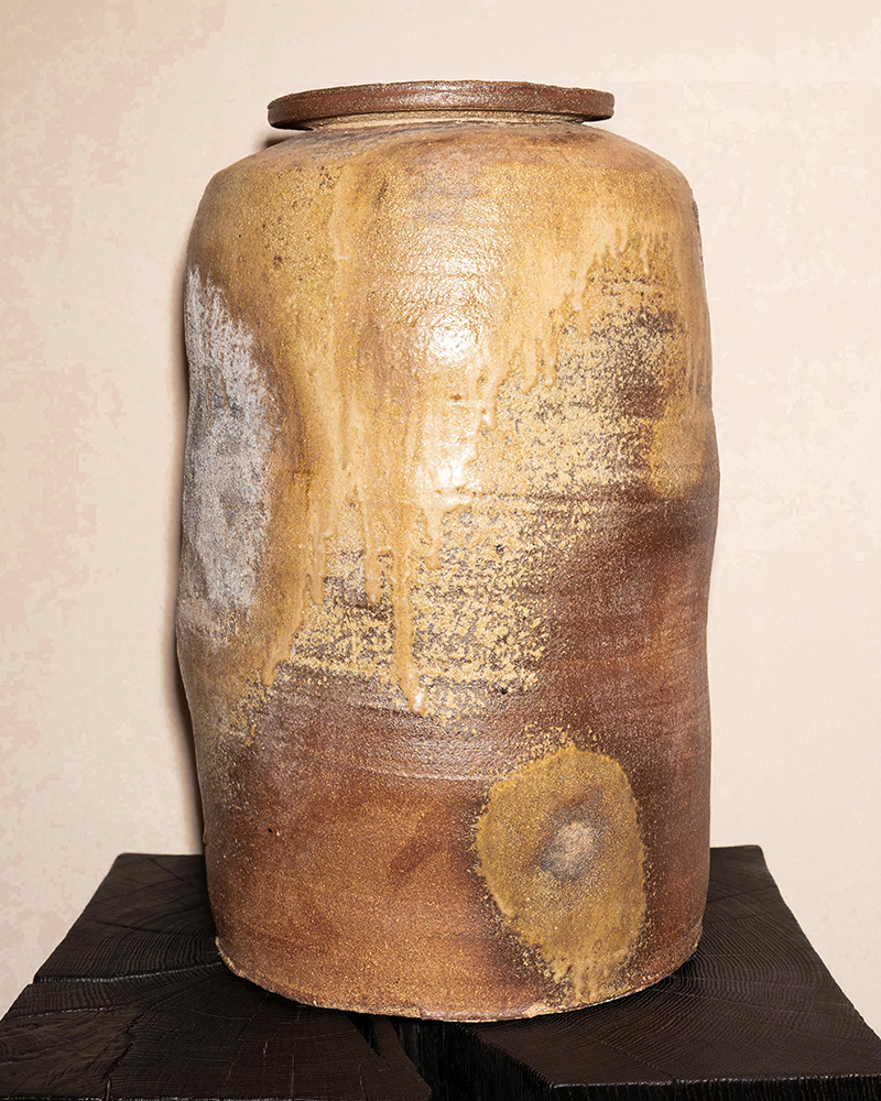 Akiko hirai large wood fire effect jar in beige