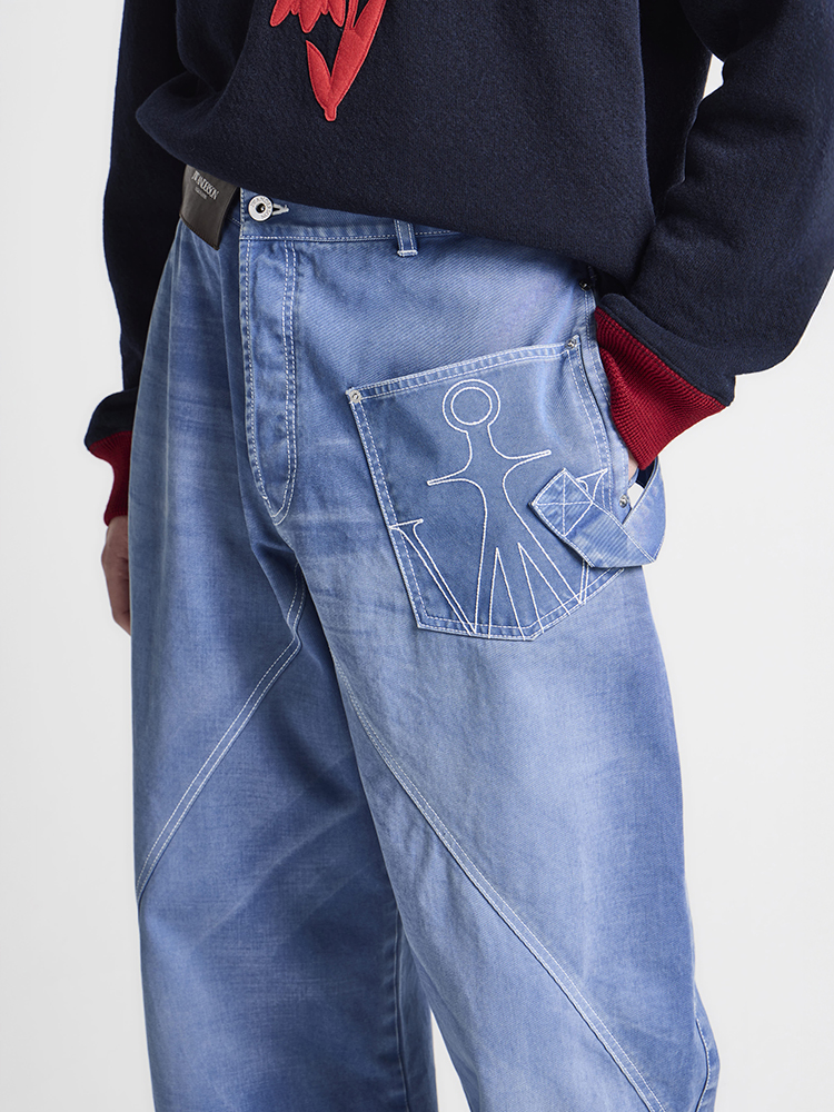 Mens twisted workwear denim jeans in french blue
