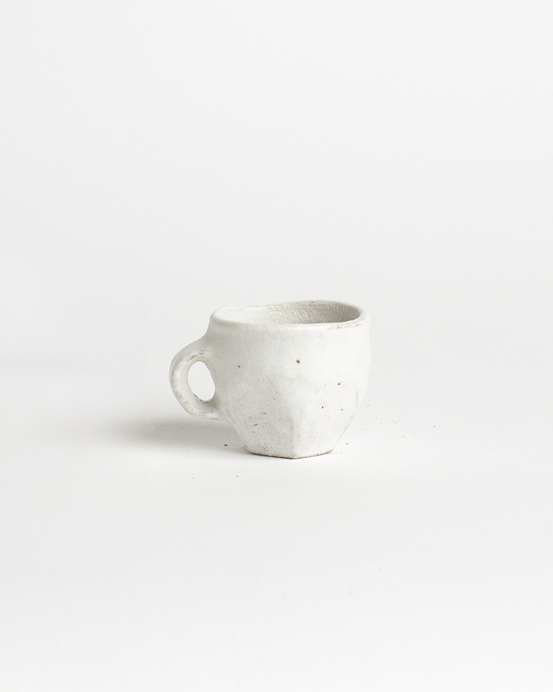 Akiko stoneware double espresso cup in faceted white