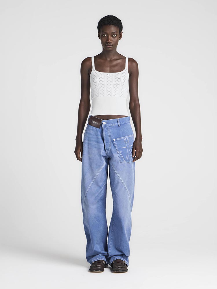 Womens twisted workwear denim jeans in french blue
