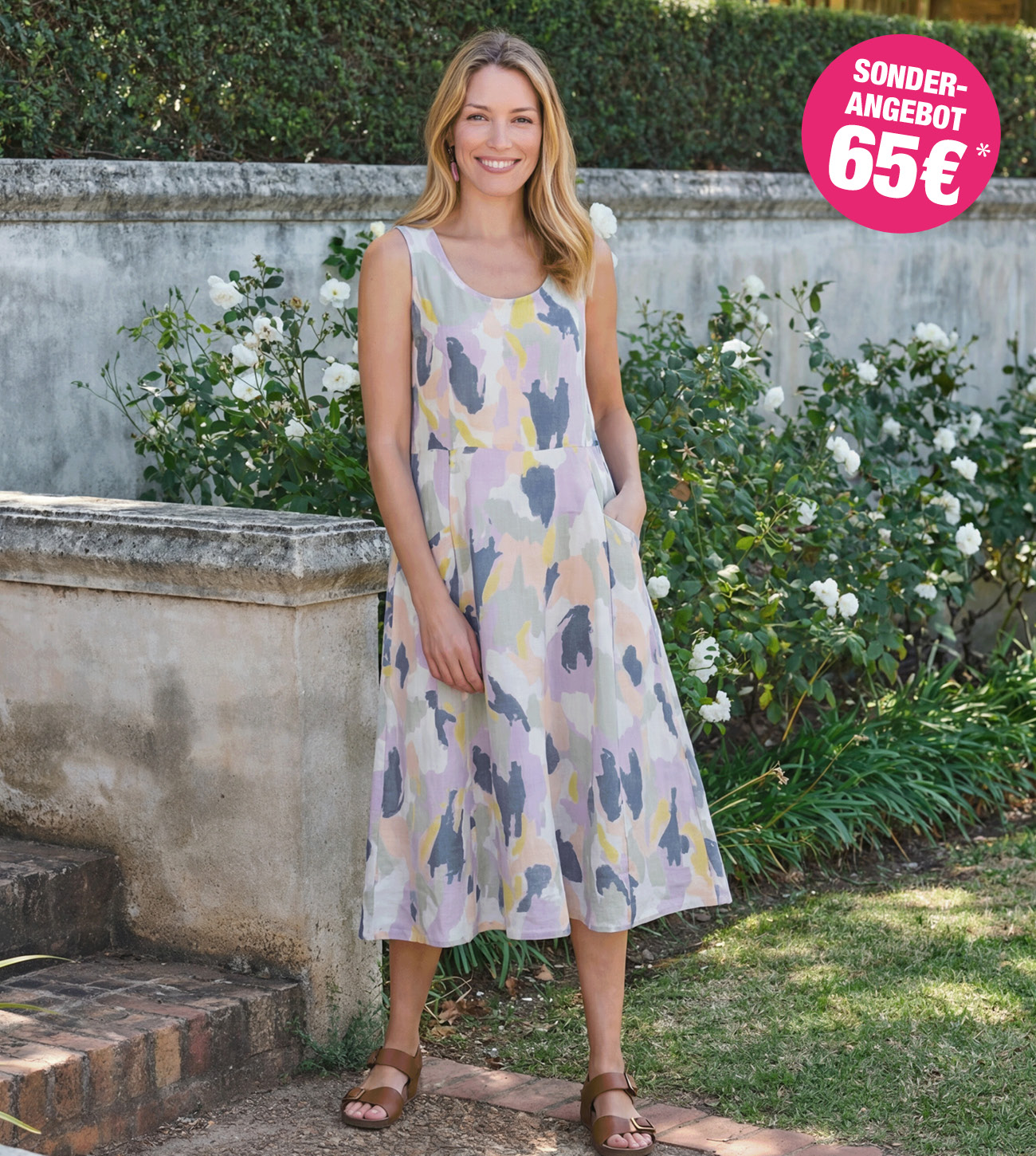 Trägerkleid mit Taschen aus Leinen für Damen