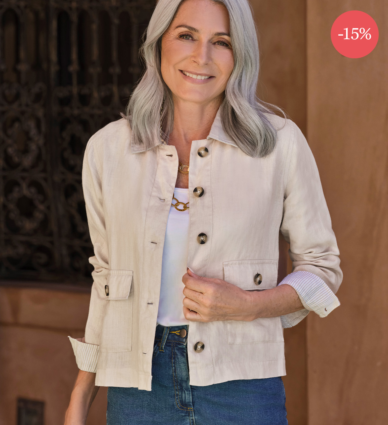 Veste légère en lin à col - Femme - 100 % lin