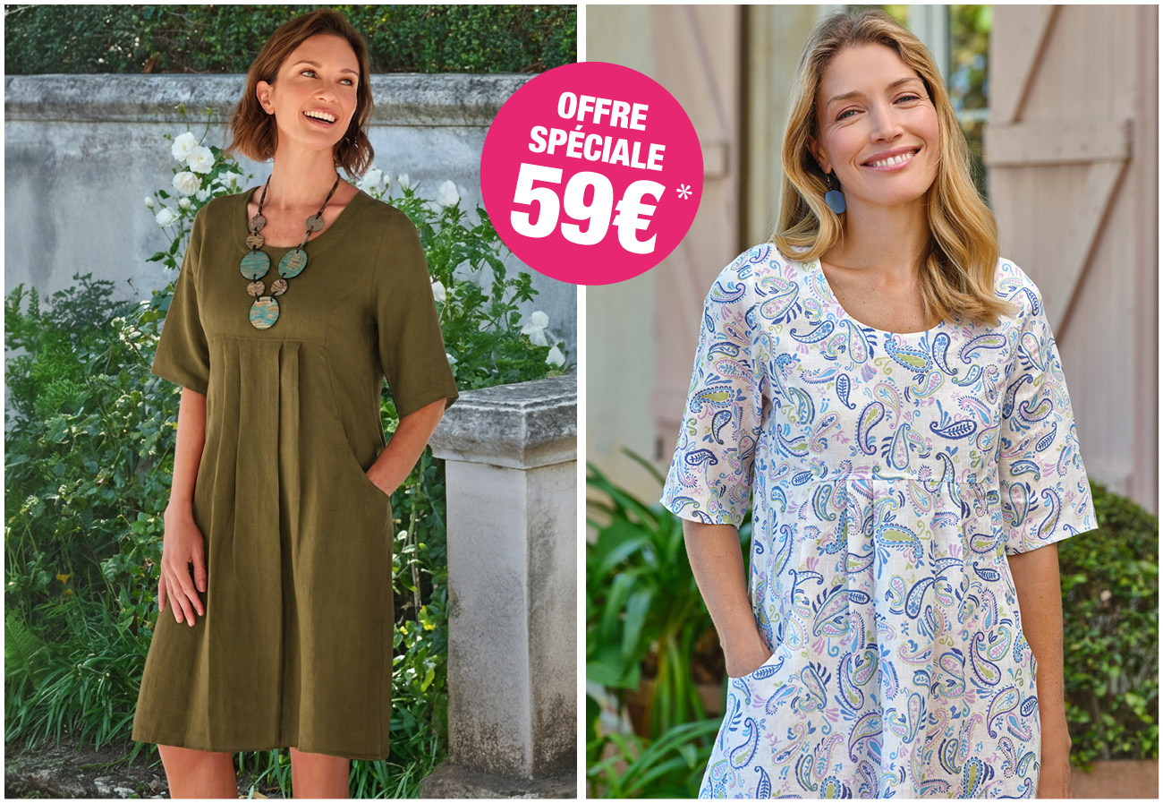 Robe-Tunique à poches - Femme - Pur Lin