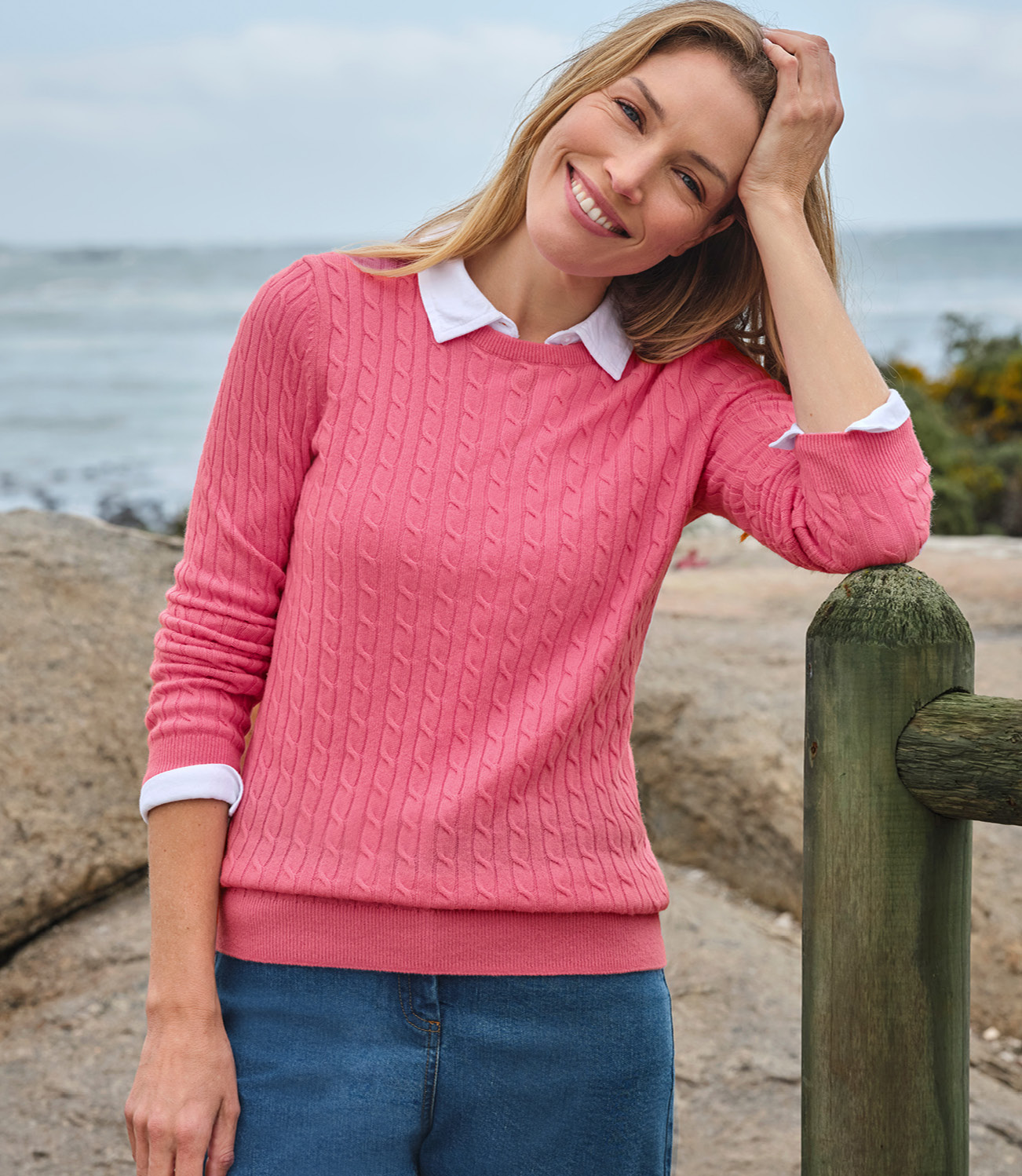Pullover mit Rundhalsausschnitt aus Merinowolle und Kaschmir für Damen