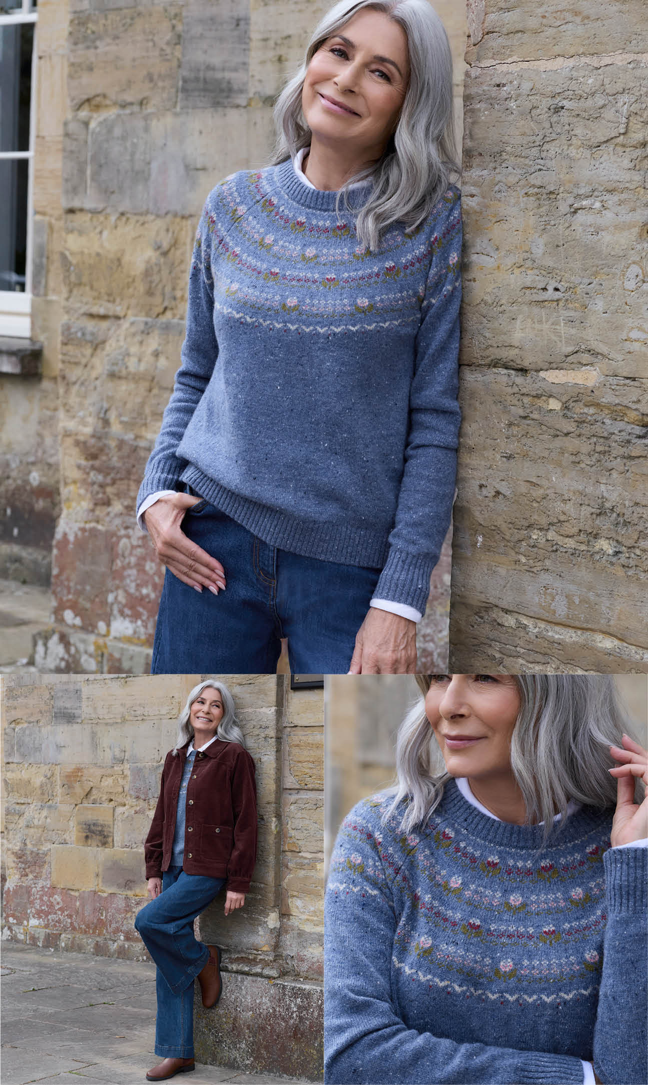 Pull jacquard à empiècement floral