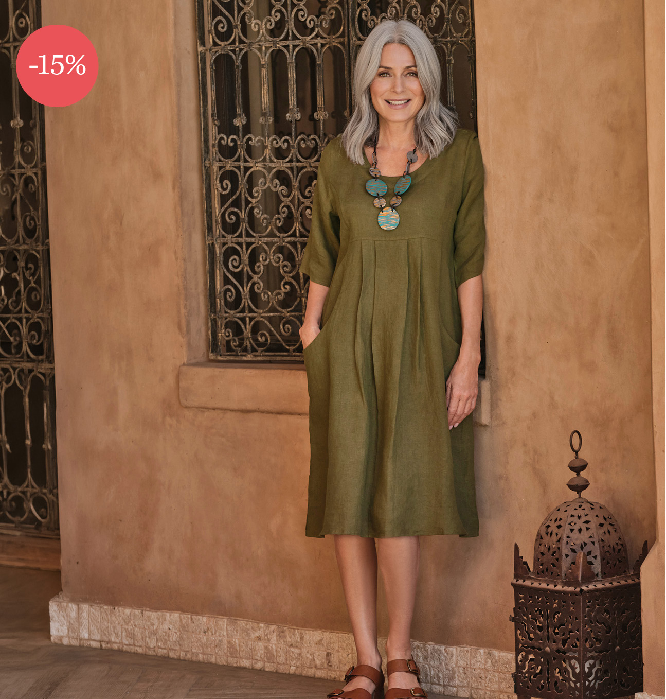 Robe-Tunique à poches - Femme - Pur Lin