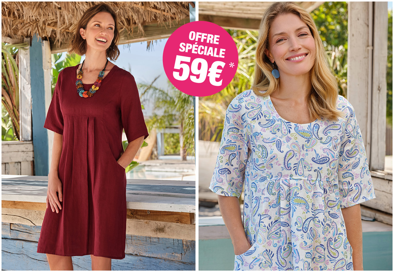 Robe-Tunique à poches - Femme - Pur Lin