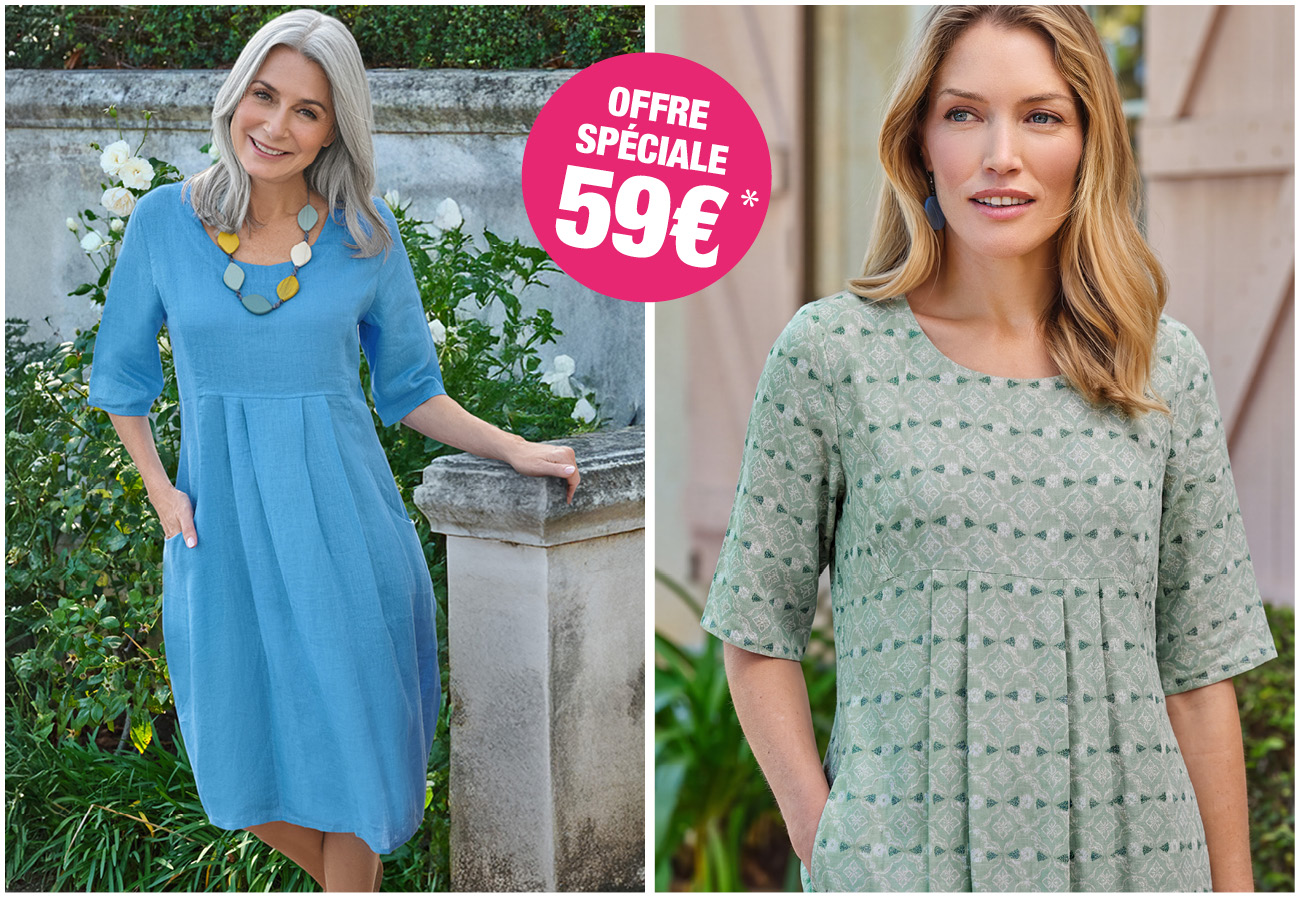 Robe-Tunique à poches - Femme - Pur Lin