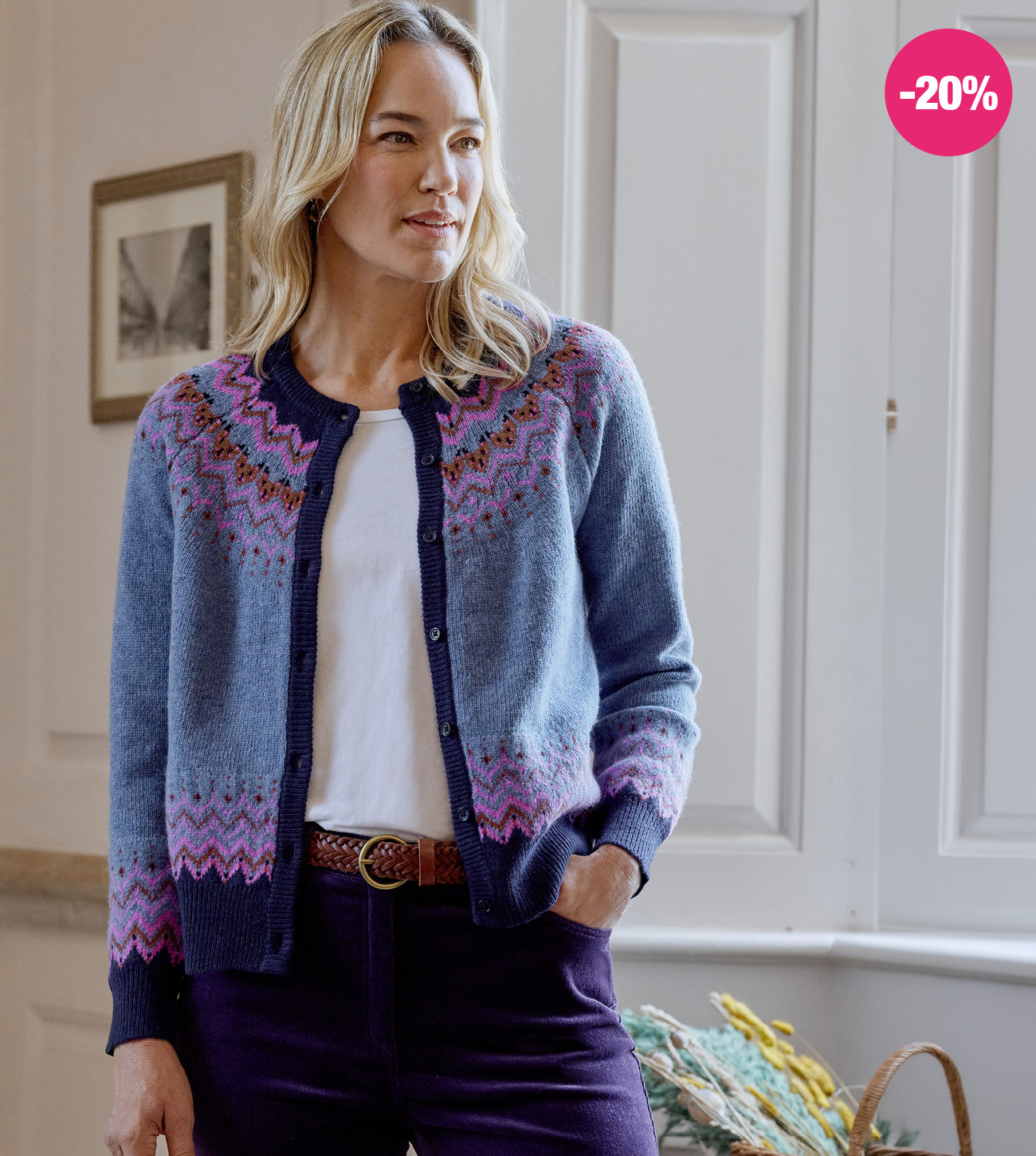 Cardigan nordique à empiècement Fairisle - Femme - Pure laine d'agneau