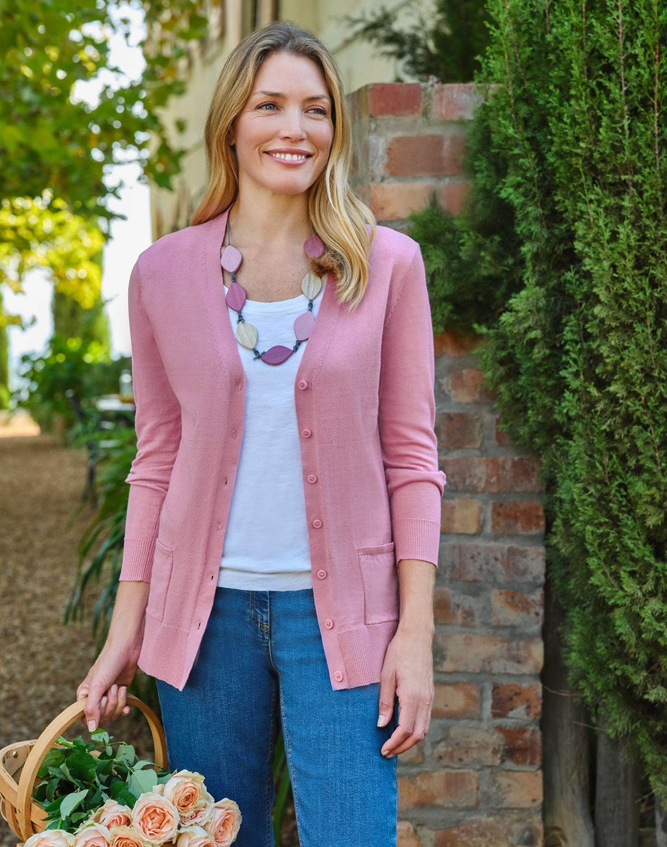 Long-Strickjacke mit V-Ausschnitt aus Baumwolle und Kaschmir