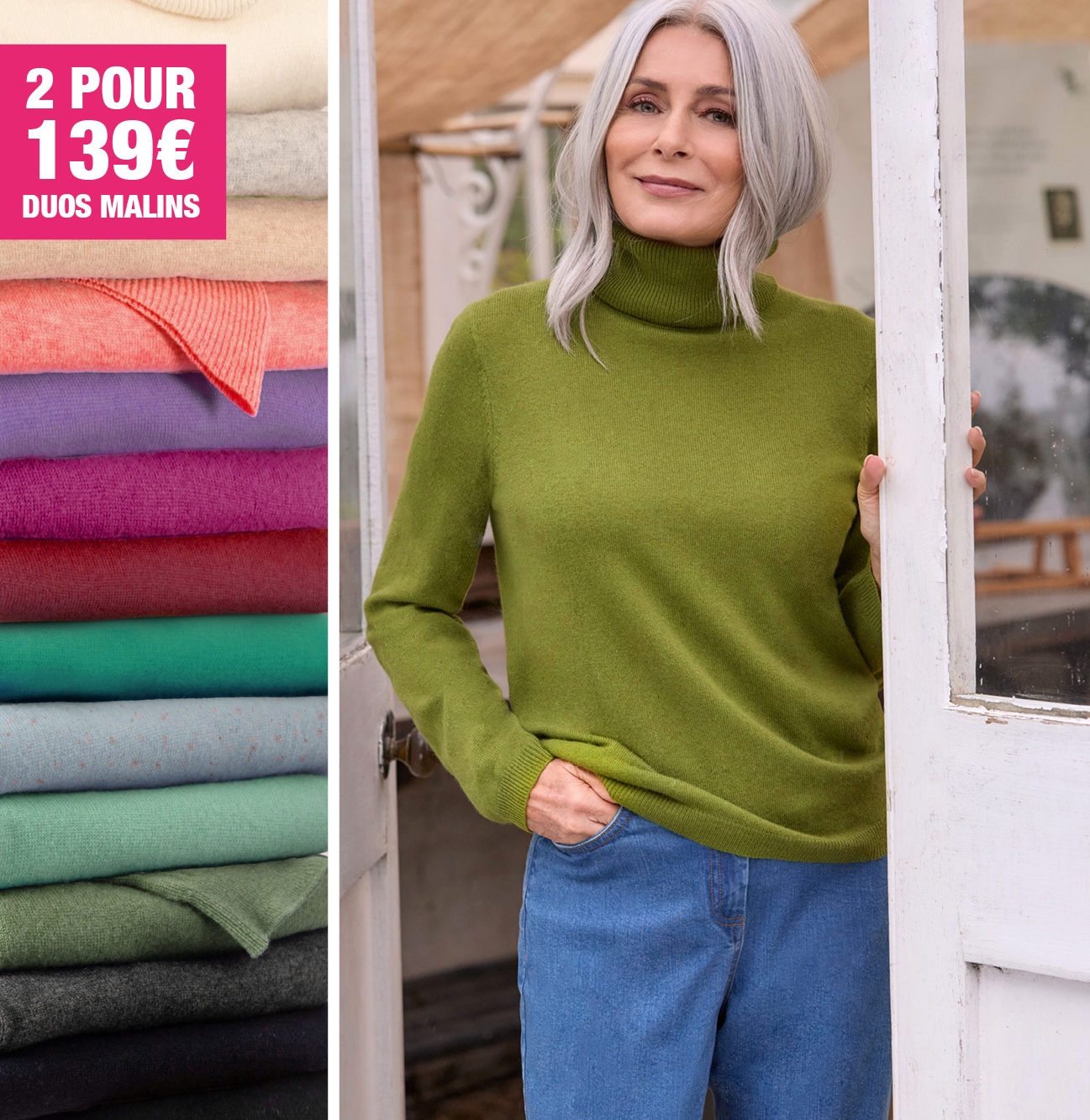 Pull à col roulé ajusté - Femme - Cachemire & mérinos