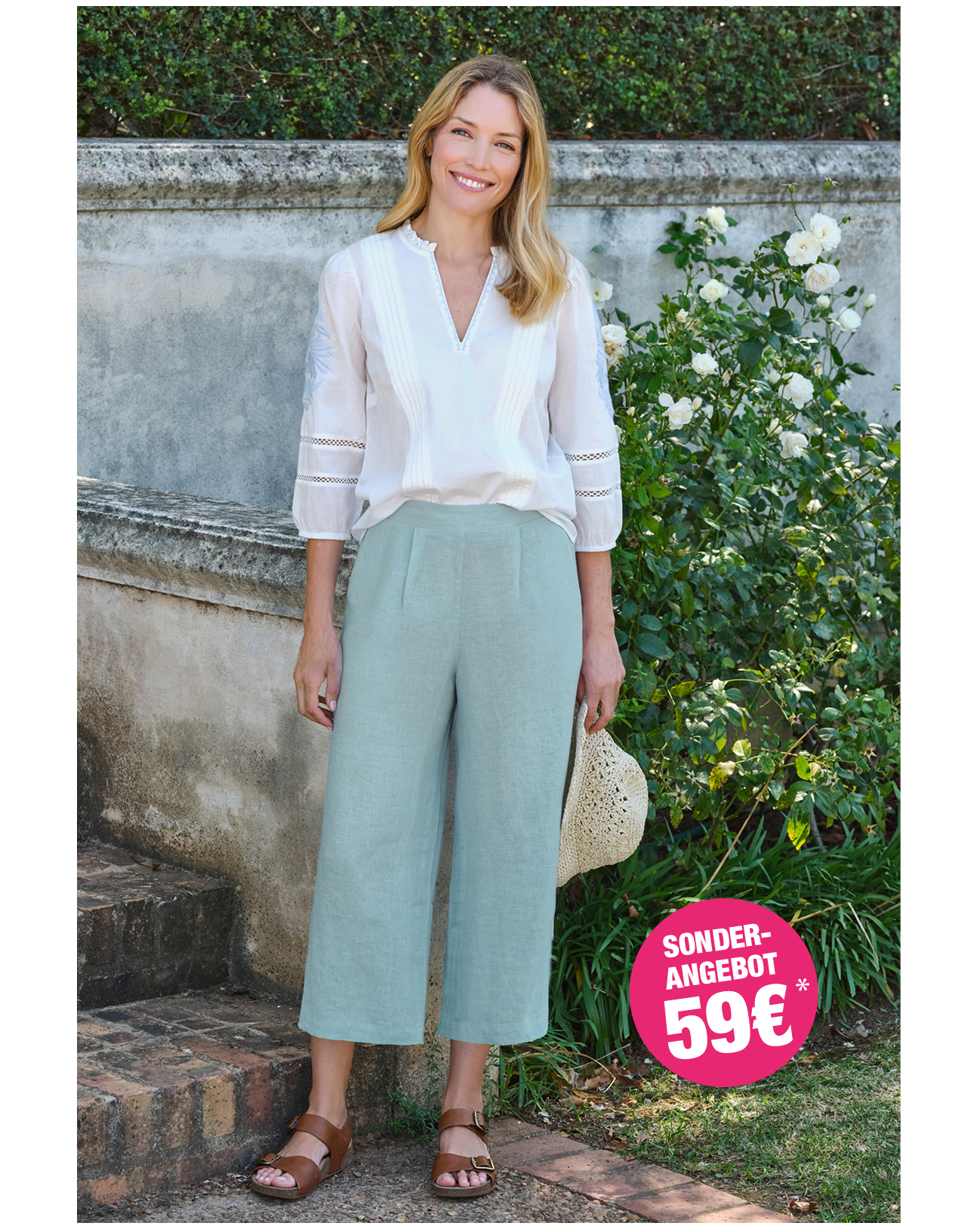 Leinen-Culottes mit elastischem Rückenbund