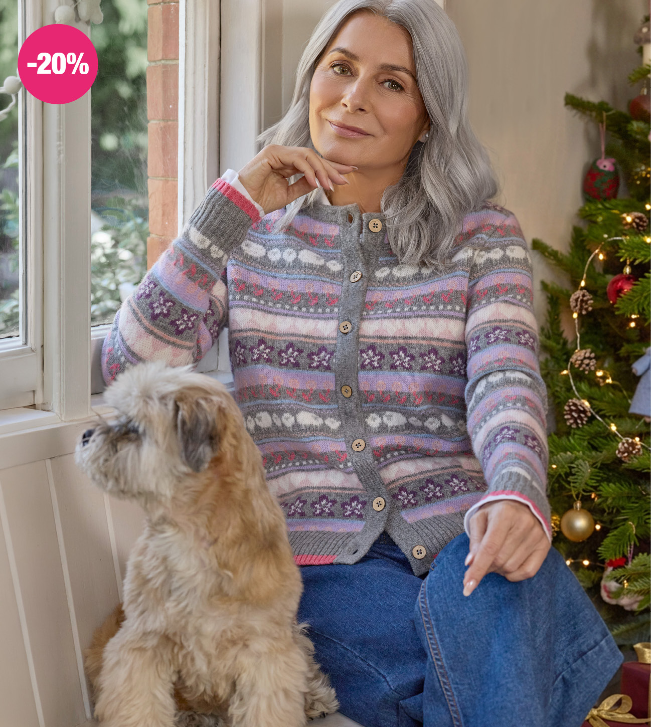 Cardigan à motif floral et moutons répété Fairisle