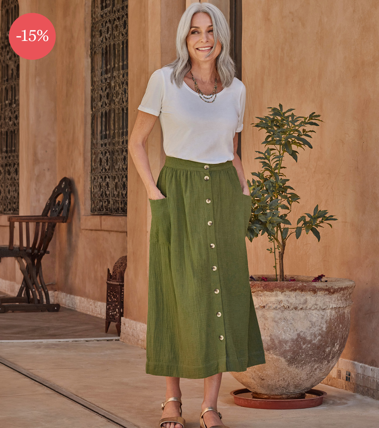 Jupe boutonnée en mousseline - Femme - 100 % coton