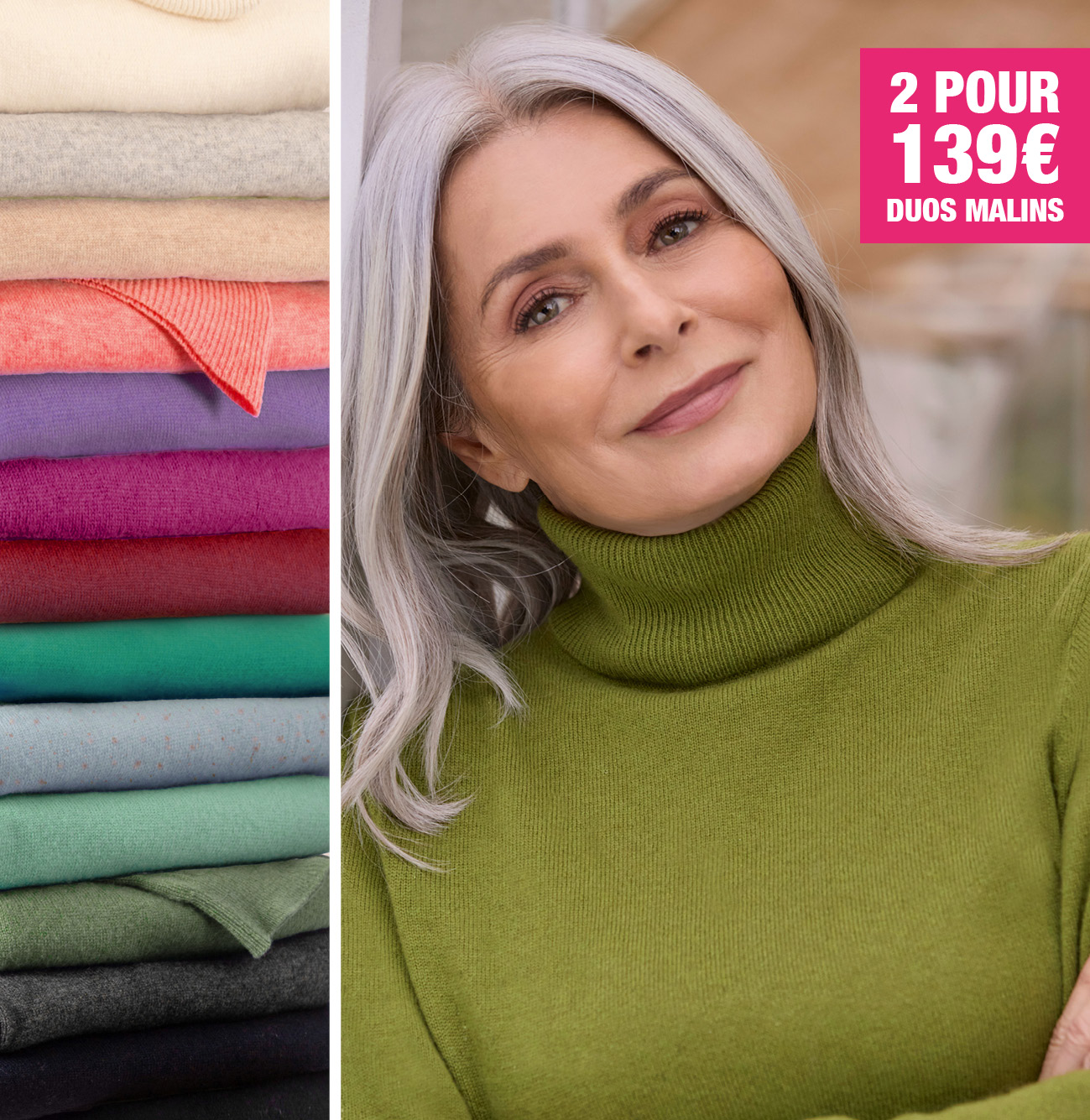 Pull à col roulé ajusté - Femme - Cachemire & mérinos