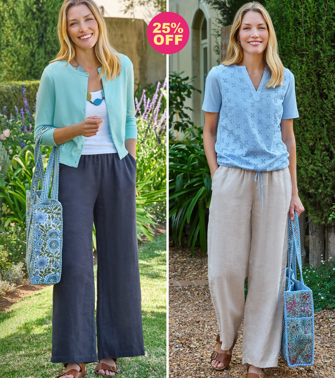 Wide Leg Full Length Linen Trousers
