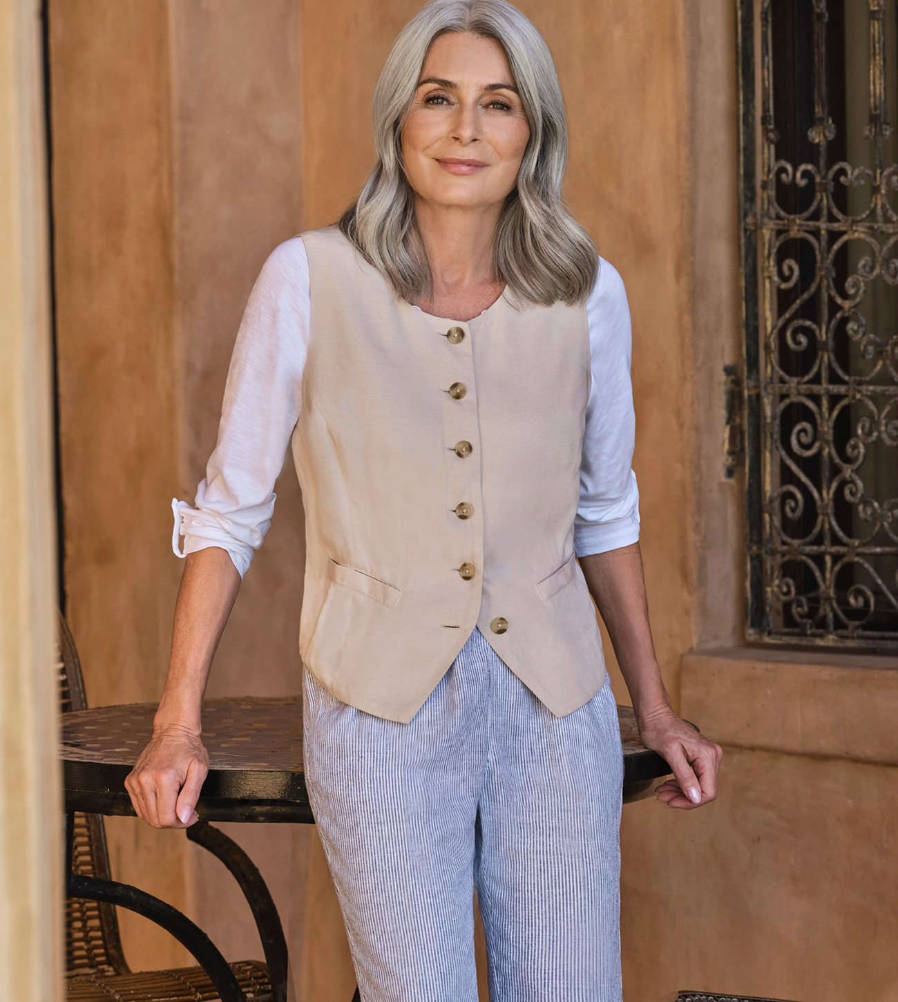 Gilet en mélange de lin - Femme - 85 % viscose et 15 % lin