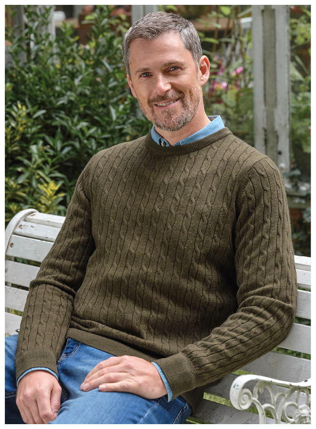 Pull torsadé à col rond - Homme - Cachemire & Mérinos