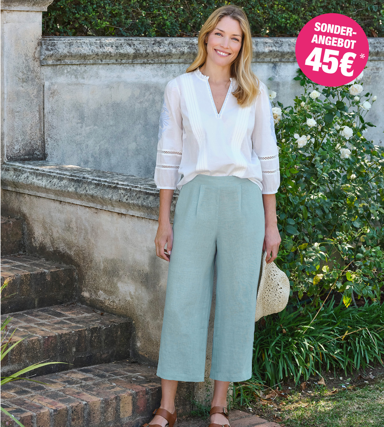 Leinen-Culottes mit elastischem Rückenbund