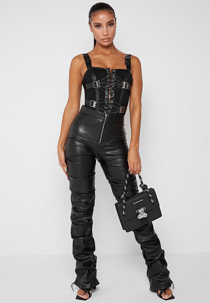 Tacked Vegan Leather Trousers 