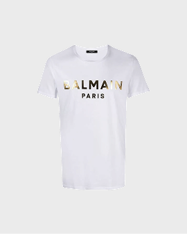 Balmain Paris Gold Foil Logo White T-shirt