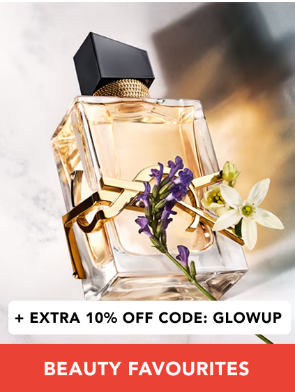 "UP TO 80% OFF BEAUTY FAVOURITES +EXTRA 10% OFF. USE CODE: GLOWUP"