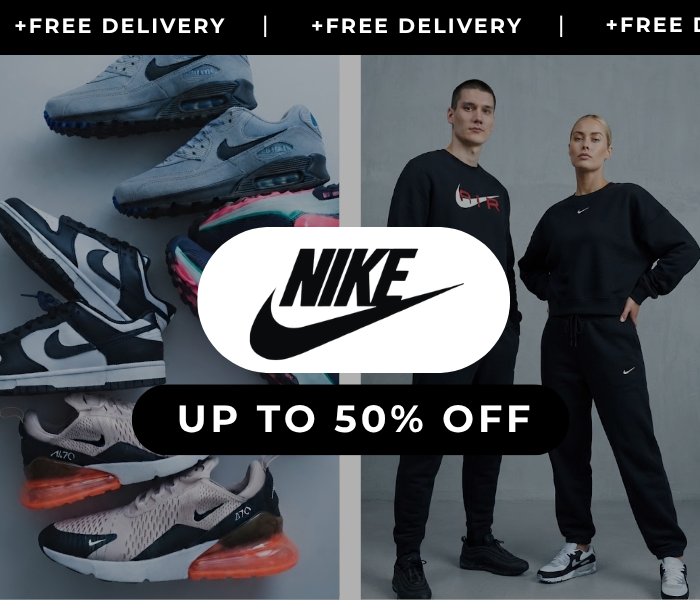 NIKE UP TO 50% OFF +FREE DELIVERY CODE: FREEDEL 
