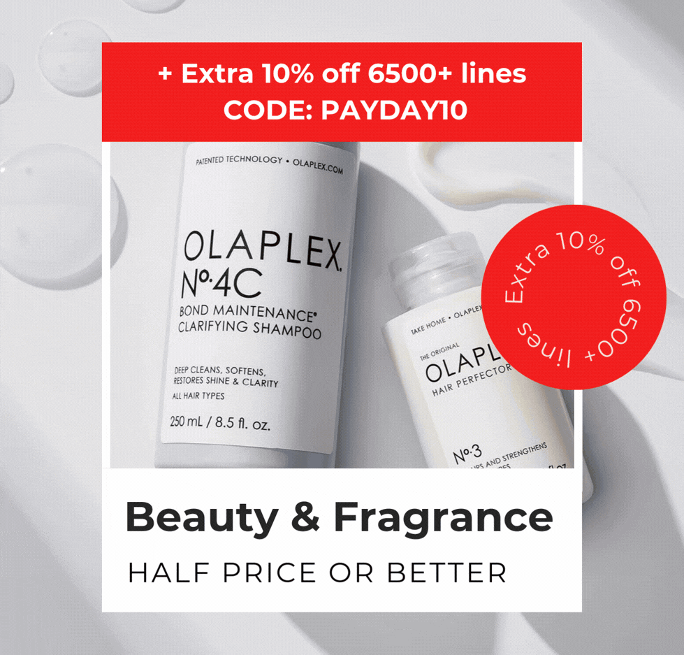 BEAUTY & FRAGRANCE HALF PRICE OR BETTER EXTRA 10% OFF CODE PAYDAY