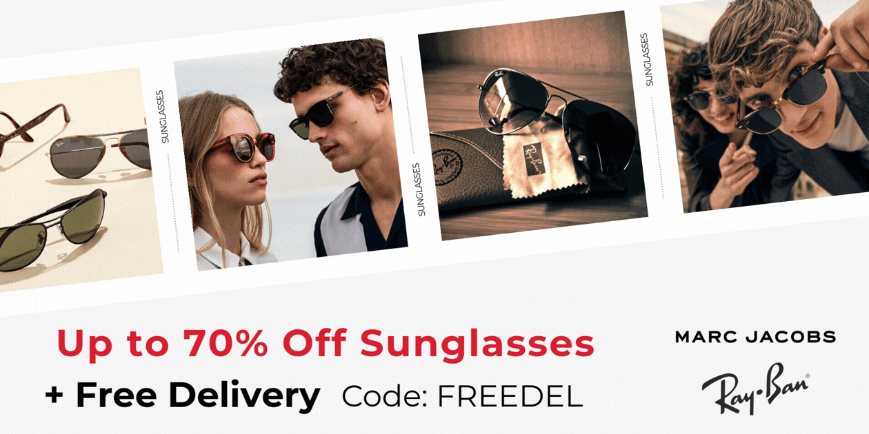 SUNGLASSES UP TO 70% OFF +FREE DELIVERY CODE; FREEDEL HUGO BOSS MARC JACOBS RAYBAN