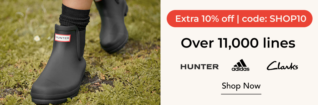 "EXTRA 10% OFF OVER 11,000 LINES INC HUNTER, ADIDAS, CLARKS USE CODE SHOP10"