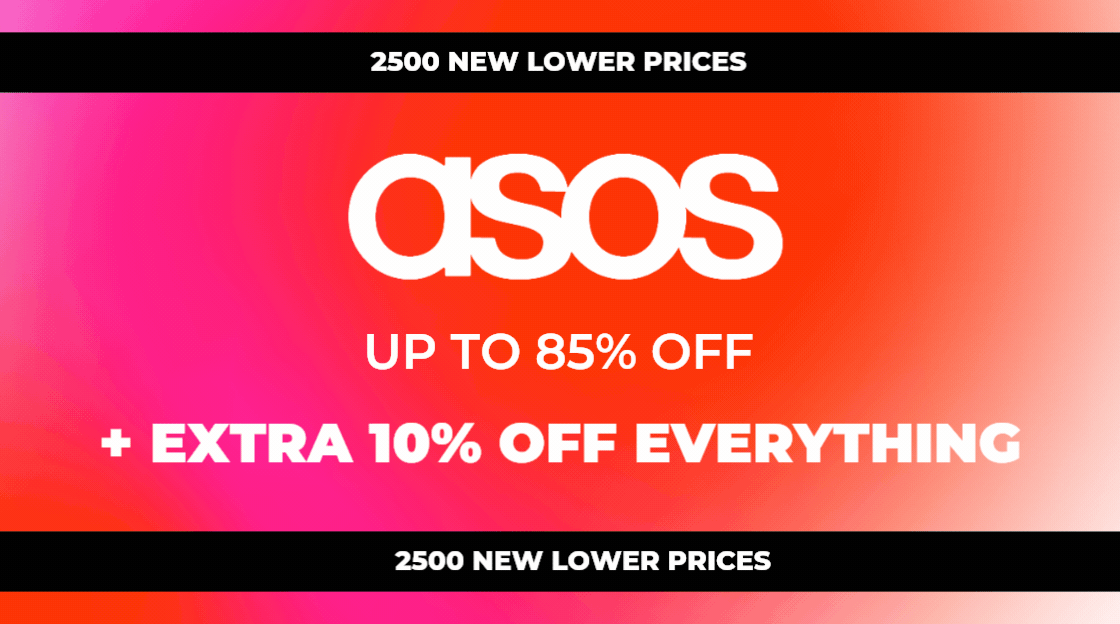 "UP TO 85% OFF ASOS +2500 NEW LOWER PRICES AND EXTRA 10% OFF EVERYTHING, USE CODE JUNE10"