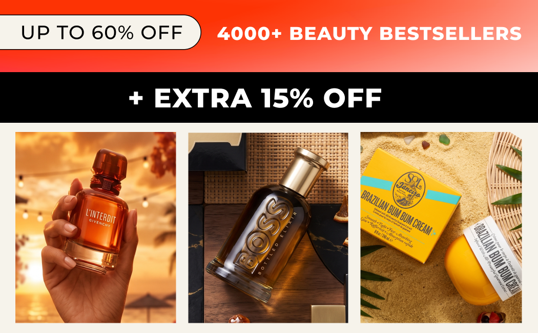 "UP TO 60% OFF 4000+ BEAUTY BESTSELLERS +EXTRA 15% OFF. CODE: HOT15"