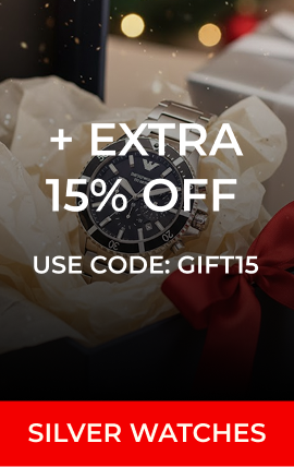 "SILVER WATCHES + EXTRA 15% OFF USE CODE: GIFT15"