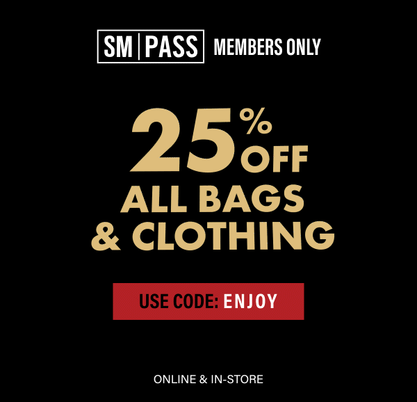 25% Off All Bags & Clothing