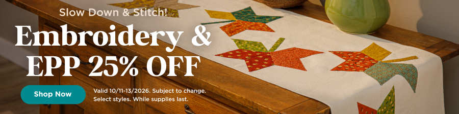 Embroidery & EPP 25% Off. Shop now. Valid through 10/13/26. Subject to change. Select styles. While supplies last.
