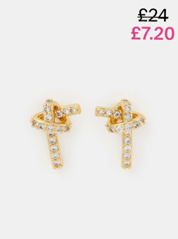 14ct Gold-Plated Diamanté Knot Stud Earrings