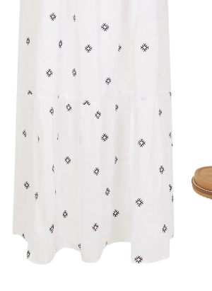 Embroidered Puff Sleeve Midi Dress