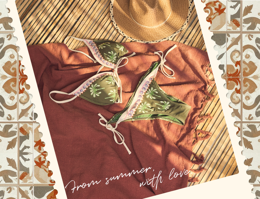Palm Tie Front Triangle Bikini Top Green