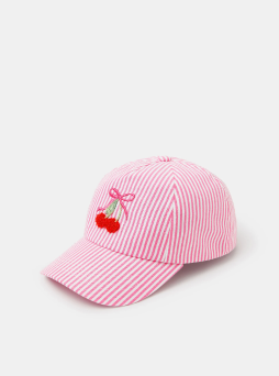 Girls Cherry Stripe Cap Pink