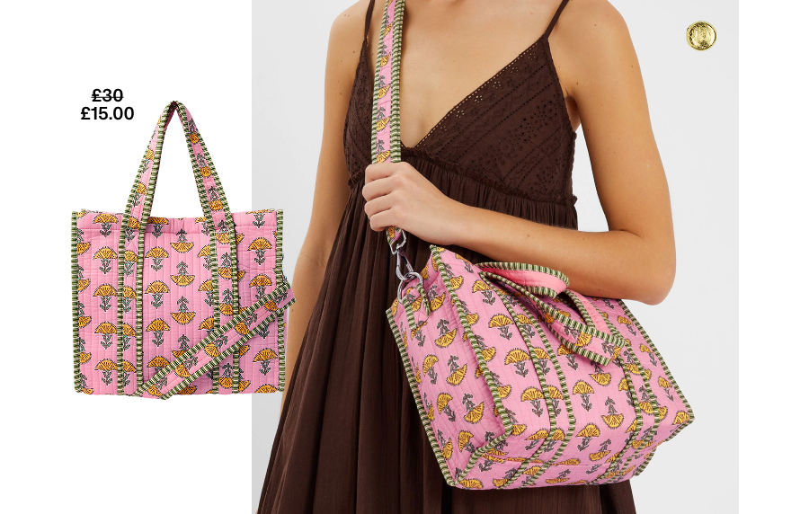 Floral Block Print Quilted Handbag