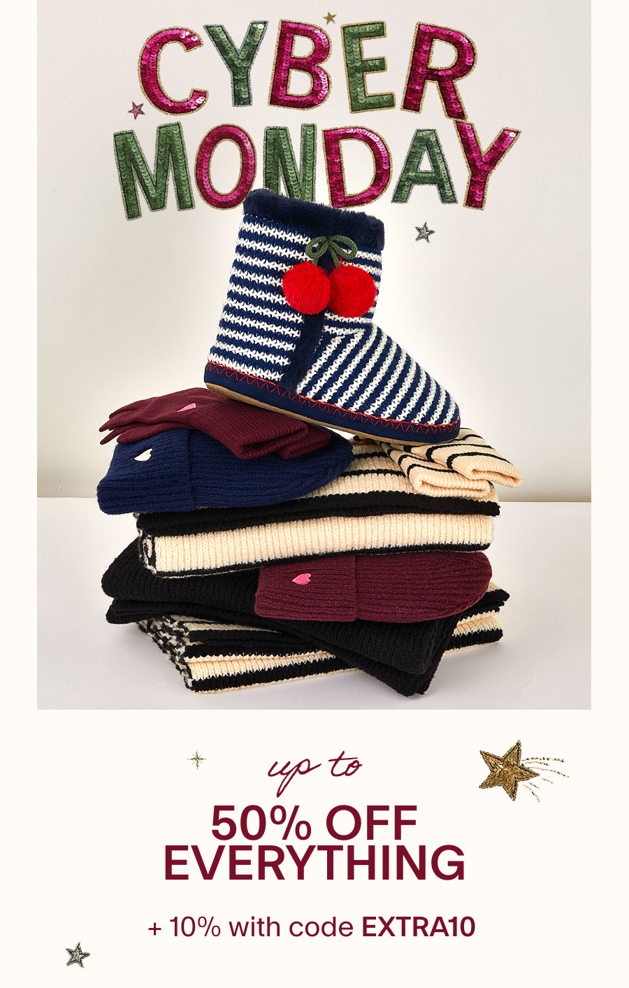 Up to 50% off everything plus extra 10% off with code EXTRA10