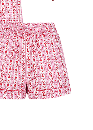 Heart Print Cotton Shorts Pyjama Set Pink