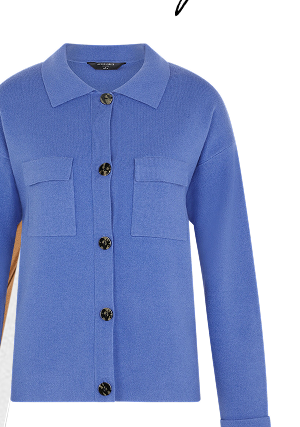 Plain Collar Cardigan Blue